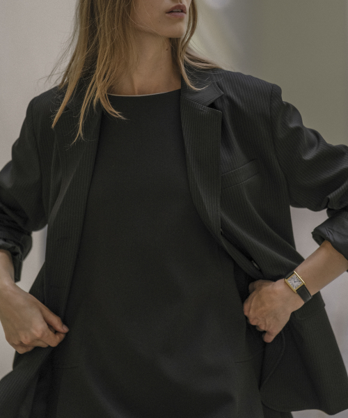 KNOWNBETTER（ノウンベター）の「Stripe essential single jacket [KNFW02JK03]_[2color]（テーラードジャケット・レディース・チャコールグレー/ブラック・FREE）」の14枚目の写真