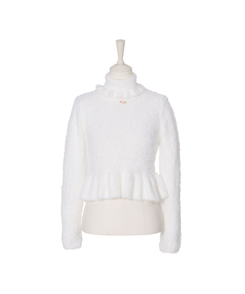 Fiorforte(フィオルフォルテ)の「Shaggy peplum knit(ニット/セーター・レディース・ホワイト/ピンク・FREE)」の1枚目の写真