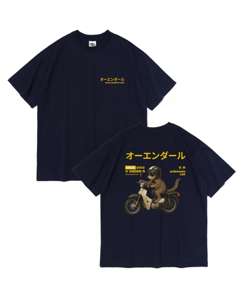 OUNDERR(オアンダーアール)の「RIDING BIKE CAT オーバーサイズ 半袖Tシャツ (ネイビー)(Tシャツ/カットソー・レディース・その他・SMALL/MEDIUM/LARGE/X-LARGE/2XL)」の1枚目の写真