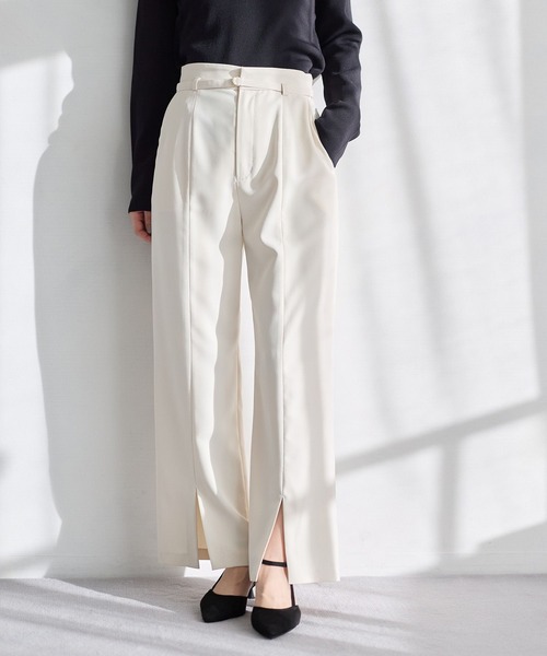 Andemiu(アンデミュウ)の「【セレモニー】フロントスリットハイウエストパンツ636783(スラックス・レディース・ブラック/ネイビー/アイボリー・SMALL/MEDIUM)」の2枚目の写真