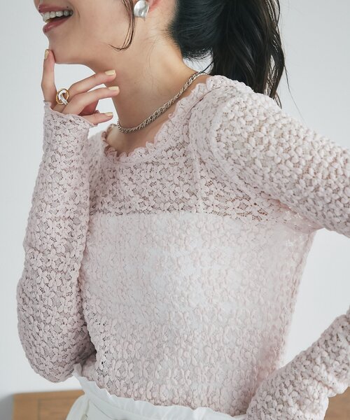 La boutique BonBon(ラブティックボンボン)の「【miki監修カラー登場】レースストレッチ前後2WAYプルオーバー(Tシャツ/カットソー・レディース・オフホワイト/ブラック/ピンク/バイオレット・FREE)」の4枚目の写真