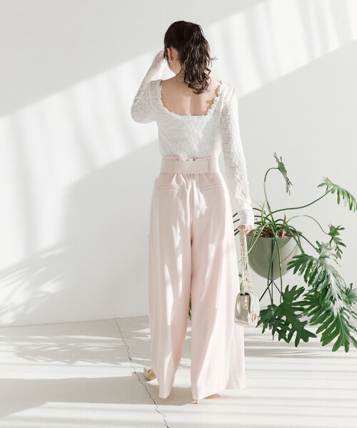 La boutique BonBon（ラブティックボンボン）の「レースストレッチ前後２WAYプルオーバー（Tシャツ/カットソー・レディース・オフホワイト/ブラック・FREE）」の9枚目の写真