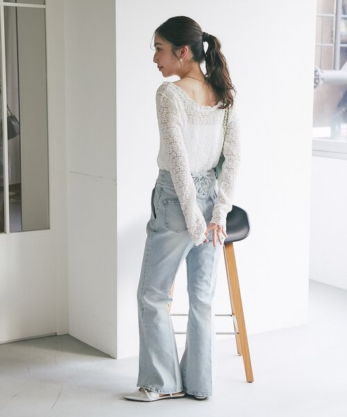 La boutique BonBon（ラブティックボンボン）の「レースストレッチ前後２WAYプルオーバー（Tシャツ/カットソー・レディース・オフホワイト/ブラック・FREE）」の16枚目の写真