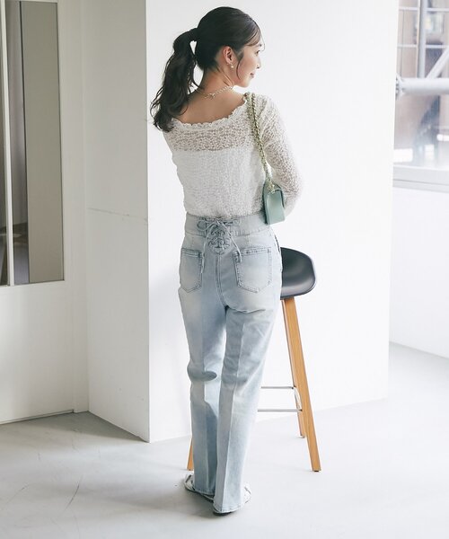 La boutique BonBon（ラブティックボンボン）の「レースストレッチ前後２WAYプルオーバー（Tシャツ/カットソー・レディース・オフホワイト/ブラック・FREE）」の17枚目の写真