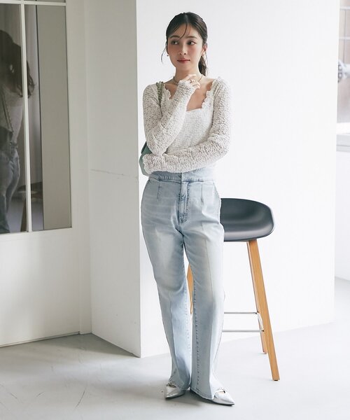 La boutique BonBon（ラブティックボンボン）の「レースストレッチ前後２WAYプルオーバー（Tシャツ/カットソー・レディース・オフホワイト/ブラック・FREE）」の18枚目の写真