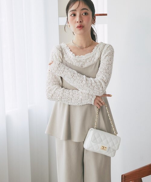 La boutique BonBon（ラブティックボンボン）の「レースストレッチ前後２WAYプルオーバー（Tシャツ/カットソー・レディース・オフホワイト/ブラック・FREE）」の19枚目の写真