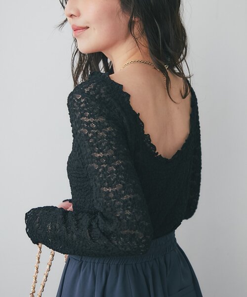 La boutique BonBon(ラブティックボンボン)の「【miki監修カラー登場】レースストレッチ前後2WAYプルオーバー(Tシャツ/カットソー・レディース・オフホワイト/ブラック/ピンク/バイオレット・FREE)」の17枚目の写真