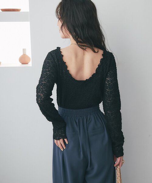 La boutique BonBon(ラブティックボンボン)の「【miki監修カラー登場】レースストレッチ前後2WAYプルオーバー(Tシャツ/カットソー・レディース・オフホワイト/ブラック/ピンク/バイオレット・FREE)」の18枚目の写真