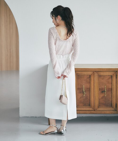 La boutique BonBon(ラブティックボンボン)の「【miki監修カラー登場】レースストレッチ前後2WAYプルオーバー(Tシャツ/カットソー・レディース・オフホワイト/ブラック/ピンク/バイオレット・FREE)」の14枚目の写真