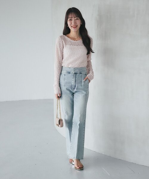 La boutique BonBon(ラブティックボンボン)の「【miki監修カラー登場】レースストレッチ前後2WAYプルオーバー(Tシャツ/カットソー・レディース・オフホワイト/ブラック/ピンク/バイオレット・FREE)」の9枚目の写真