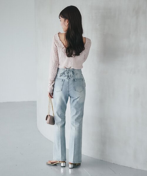 La boutique BonBon(ラブティックボンボン)の「【miki監修カラー登場】レースストレッチ前後2WAYプルオーバー(Tシャツ/カットソー・レディース・オフホワイト/ブラック/ピンク/バイオレット・FREE)」の7枚目の写真