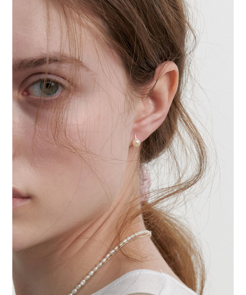 [Silver] 5mm Pearl Ring Earrings (L241MER070)