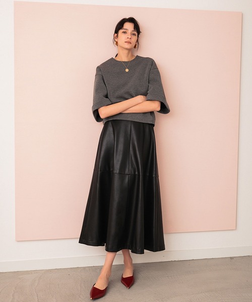 セール】【2026SS】フェイクレザースカート ロング ミディアム Aライン
