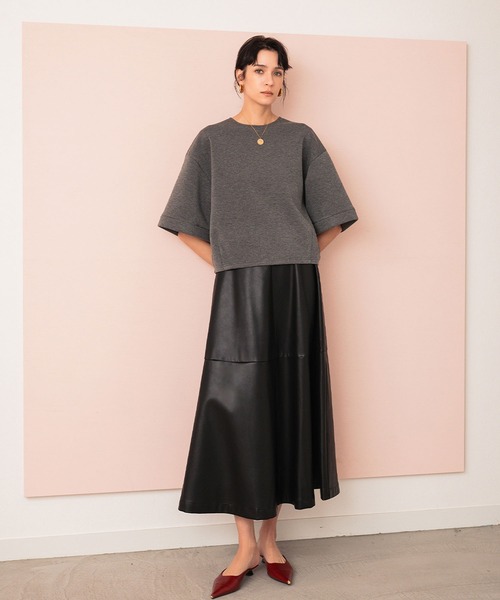 セール】【2026SS】フェイクレザースカート ロング ミディアム Aライン