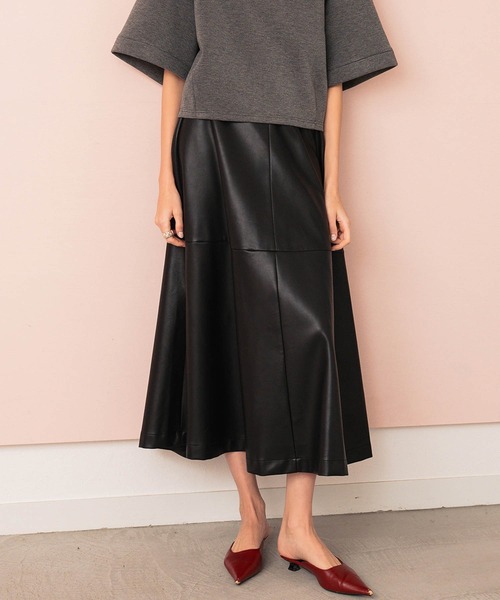 セール】【2026SS】フェイクレザースカート ロング ミディアム Aライン