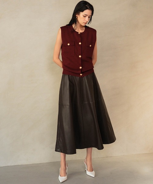 セール】【2026SS】フェイクレザースカート ロング ミディアム Aライン