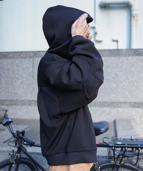 ATELANE(アテレーン)の「ATELANE / レーヨンMIXポンチ/ZIPパーカー(パーカー・メンズ・杢グレー/ブラック・LARGE/X-LARGE/MEDIUM)」の2枚目の写真