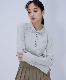 HARE | ビジューポロリブカットソー(HARE)(Tシャツ/カットソー)