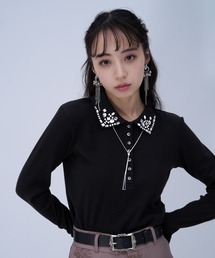 HARE | ビジューポロリブカットソー(HARE)(Tシャツ/カットソー)