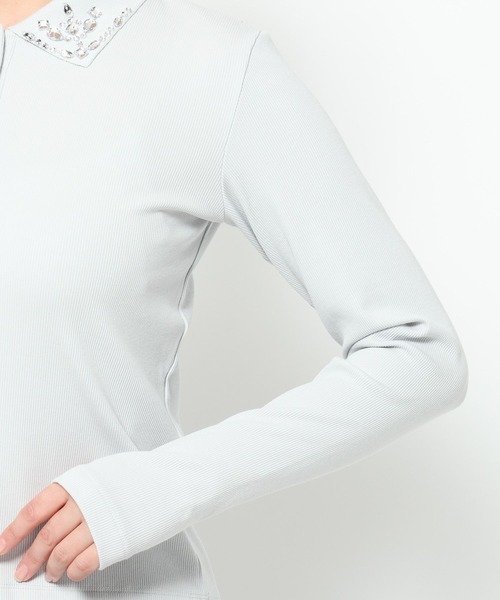 HARE（ハレ）の「ビジューポロリブカットソー(HARE)（Tシャツ/カットソー・レディース・ブラック/ライトグレー・FREE）」の15枚目の写真