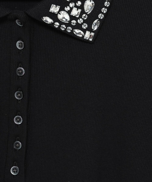 HARE（ハレ）の「ビジューポロリブカットソー(HARE)（Tシャツ/カットソー・レディース・ブラック/ライトグレー・FREE）」の11枚目の写真