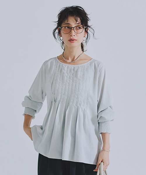 studio CLIP(スタディオクリップ)の「コットンレーヨンフロントピンタックブラウス(シャツ/ブラウス・レディース・アイボリー/ライトグリーン・FREE)」の1枚目の写真