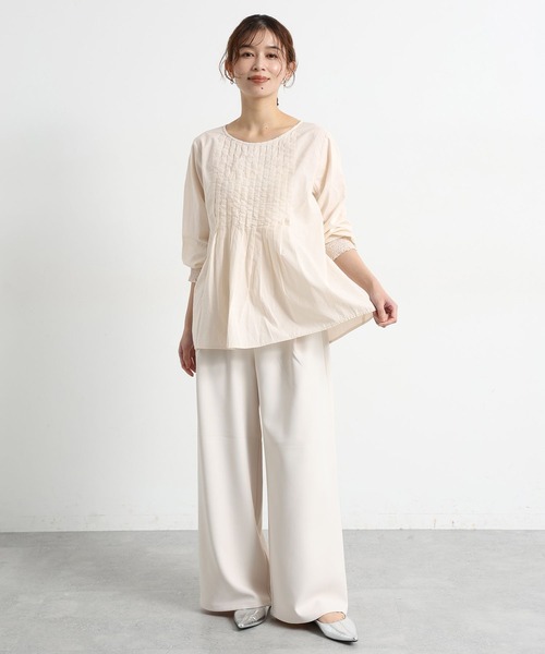 studio CLIP(スタディオクリップ)の「コットンレーヨンフロントピンタックブラウス(シャツ/ブラウス・レディース・アイボリー/ライトグリーン・FREE)」の5枚目の写真