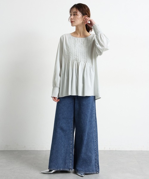 studio CLIP(スタディオクリップ)の「コットンレーヨンフロントピンタックブラウス(シャツ/ブラウス・レディース・アイボリー/ライトグリーン・FREE)」の13枚目の写真