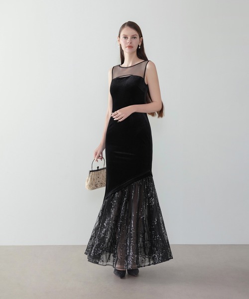 セール】【LEJA LUXE】2WAYアシンメトリーフリルベロアマーメイド
