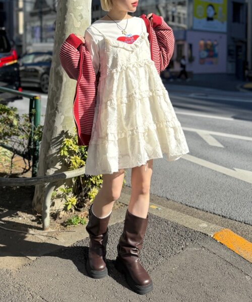 w closet（ダブルクローゼット）の「ジャガードミニキャミワンピ（ワンピース・レディース・ブラック/アイボリー/ブラウン・FREE）」の2枚目の写真