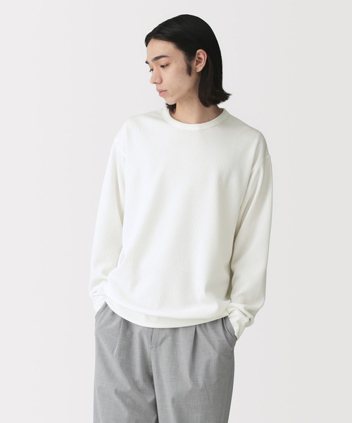 無印良品(ムジルシリョウヒン)の「紳士 UVカット乾きやすいワッフルクルーネック長袖Tシャツ(Tシャツ/カットソー・メンズ・ダークネイビー/ライトグレー/ブルー系/チャコールグレー/オフホワイト/ブラック・XL/L/S/M)」の1枚目の写真