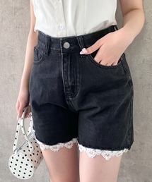 Mejoul | 【2026春夏新作】ハイウエスト レース デニムショートパンツ(デニムパンツ)