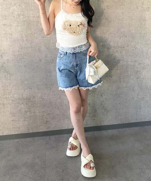 Mejoul（メジュール）の「【2026春夏新作】ハイウエスト レース デニムショートパンツ（デニムパンツ・レディース・ブラック/ブルー・M/L）」の5枚目の写真