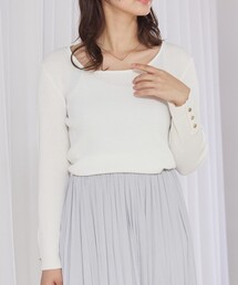 abahouse mavie | 【袖ボタン】スクエアネックリブニット/きれいめ/セミオケ/通勤/春服(ニット/セーター)