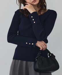 abahouse mavie | 【袖ボタン】スクエアネックリブニット/きれいめ/セミオケ/通勤/春服(ニット/セーター)