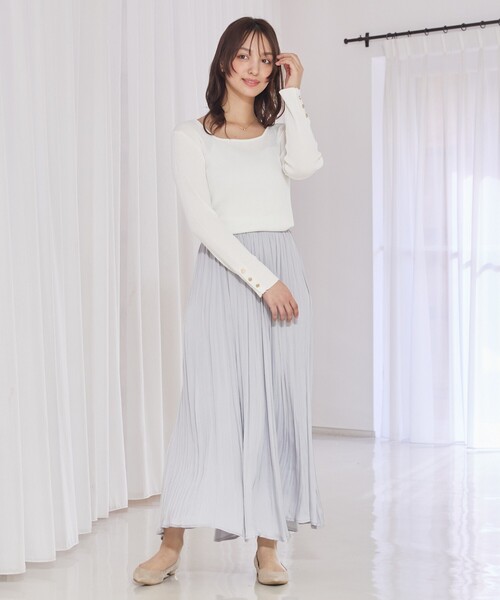 abahouse mavie(アバハウスマヴィ)の「【袖ボタン】スクエアネックリブニット/きれいめ/セミオケ/通勤/春服(ニット/セーター・レディース・セージグリーン/ダークネイビー/ホワイト・フリー)」の19枚目の写真