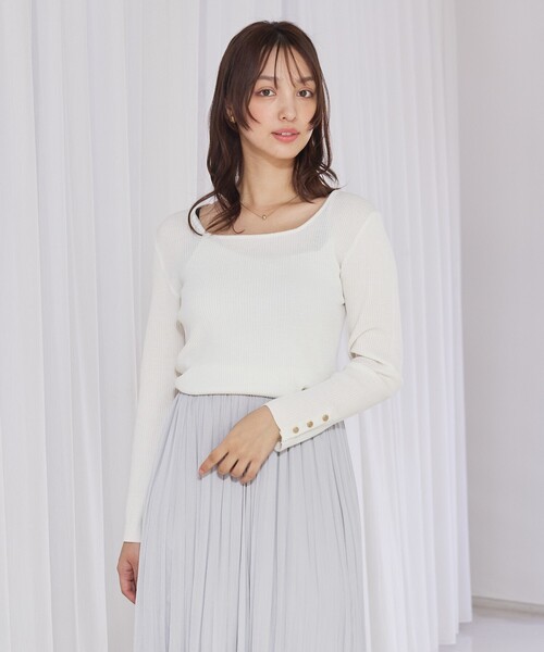 abahouse mavie(アバハウスマヴィ)の「【袖ボタン】スクエアネックリブニット/きれいめ/セミオケ/通勤/春服(ニット/セーター・レディース・セージグリーン/ダークネイビー/ホワイト・フリー)」の21枚目の写真