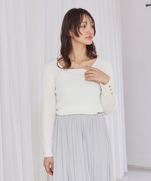 abahouse mavie(アバハウスマヴィ)の「【袖ボタン】スクエアネックリブニット/きれいめ/セミオケ/通勤/春服(ニット/セーター・レディース・セージグリーン/ダークネイビー/ホワイト・フリー)」の22枚目の写真