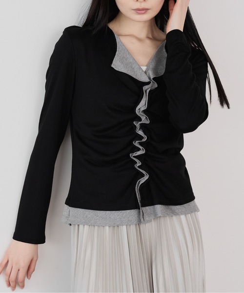 Siel(シエル)の「フェイクレイヤード切り替えギャザートップス(Tシャツ/カットソー・レディース・グレー/ブラック/ブラウン・FREE)」の1枚目の写真