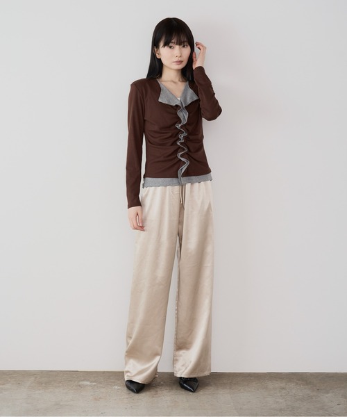 Siel(シエル)の「フェイクレイヤード切り替えギャザートップス(Tシャツ/カットソー・レディース・グレー/ブラック/ブラウン・FREE)」の8枚目の写真