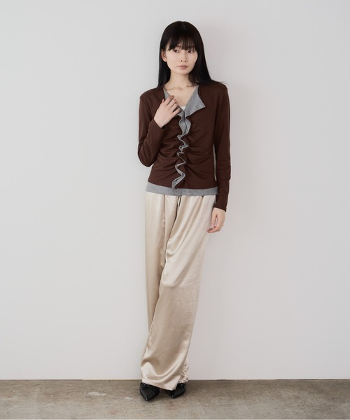 Siel(シエル)の「フェイクレイヤード切り替えギャザートップス(Tシャツ/カットソー・レディース・グレー/ブラック/ブラウン・FREE)」の9枚目の写真