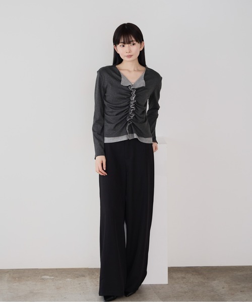 Siel(シエル)の「フェイクレイヤード切り替えギャザートップス(Tシャツ/カットソー・レディース・グレー/ブラック/ブラウン・FREE)」の19枚目の写真