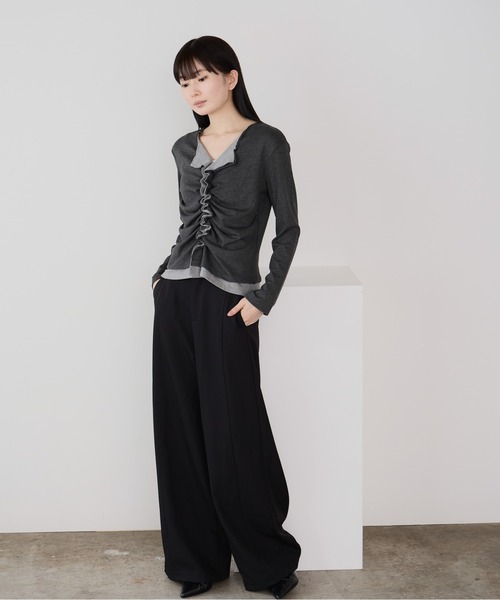 Siel(シエル)の「フェイクレイヤード切り替えギャザートップス(Tシャツ/カットソー・レディース・グレー/ブラック/ブラウン・FREE)」の20枚目の写真
