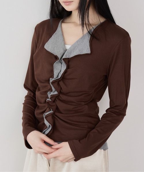 Siel(シエル)の「フェイクレイヤード切り替えギャザートップス(Tシャツ/カットソー・レディース・グレー/ブラック/ブラウン・FREE)」の11枚目の写真