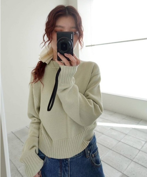 TODAYFUL（トゥデイフル）の「Crewneck Slub Knit（ニット/セーター・レディース・セージグリーン/ブラック/キナリ・FREE）」の10枚目の写真