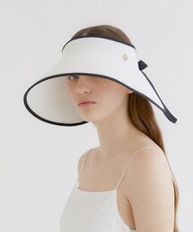 HALDEN(�n���f��)��wide ribbon logo pendant raffia sun visor (C010_white)(�T���o�C�U�[)