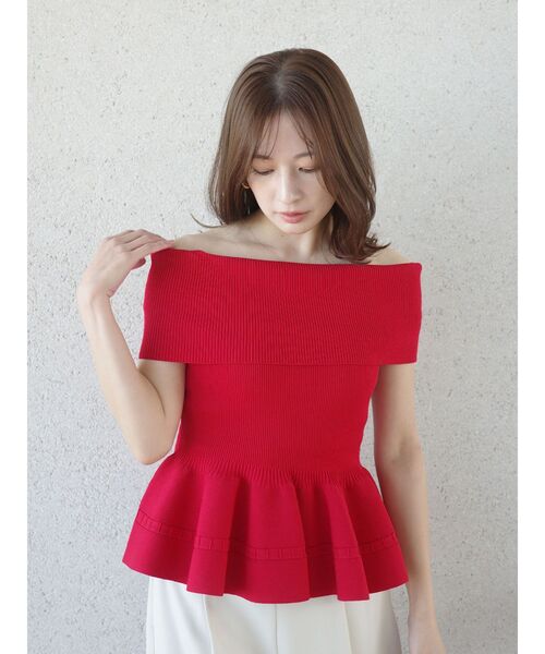 LAGUNAMOON(ラグナムーン)の「ペプラムオフショルニットプルオーバー 【夏服】(ニット/セーター・レディース・ブラック/レッド/ホワイト・FREE)」の13枚目の写真