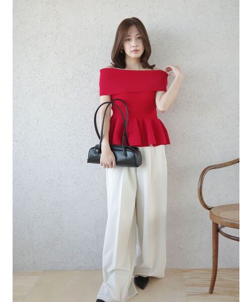 LAGUNAMOON(ラグナムーン)の「ペプラムオフショルニットプルオーバー 【夏服】(ニット/セーター・レディース・ブラック/レッド/ホワイト・FREE)」の15枚目の写真