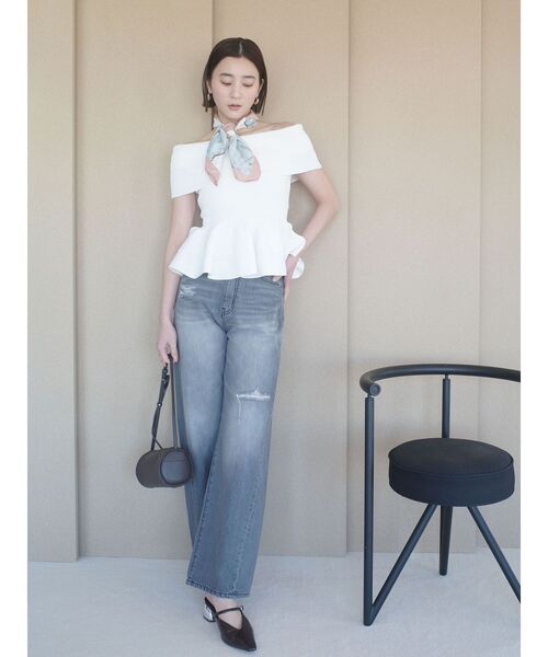 LAGUNAMOON（ラグナムーン）の「ペプラムオフショルニットプルオーバー（ニット/セーター・レディース・ブラック/レッド/ホワイト・FREE）」の12枚目の写真