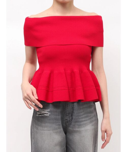 LAGUNAMOON(ラグナムーン)の「ペプラムオフショルニットプルオーバー 【夏服】(ニット/セーター・レディース・ブラック/レッド/ホワイト・FREE)」の5枚目の写真